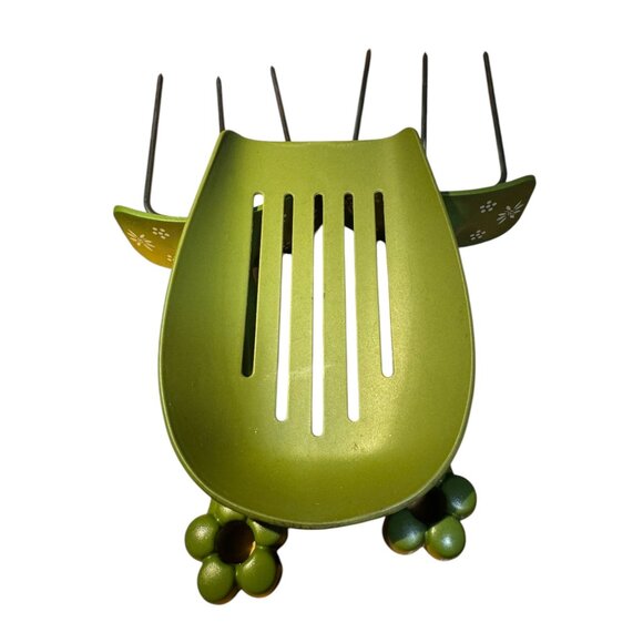 Mid-Century Modern Olive Green Floral Metal Meat Claws & Holder Set Kitchen Cook - Picture 2 of 8
